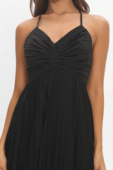 Spoken For Accordion Pleat Midi Dress Black