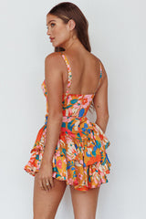 Tuscan Summer Flounce Romper Floral Orange