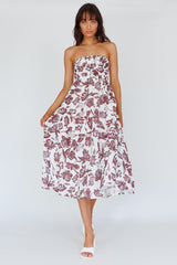 Caloundra Strapless Midi Dress Floral Walnut