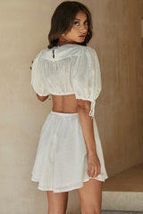 Won't Stop Dancing Puff Sleeve Cut-Out Back Mini Dress White