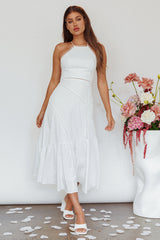 Felini Criss-Cross Back Flounce Midi Dress White