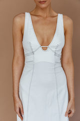 Elias Decorative Stitch Midi Dress White