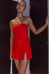 Thrill Seeker Belted Mini Dress Red
