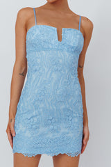 Denise Lace & Sequin Mini Dress Blue