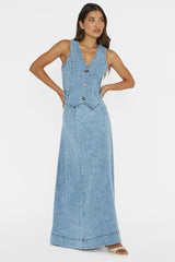 Rhythms A-Line Maxi Skirt Denim Blue