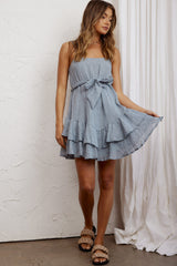 Wilshire Tiered Ruffle Hem Spaghetti Strap Dress Dark Grey
