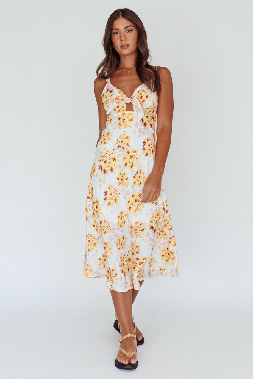 Starry Night Bust-Tie Midi Dress Floral Yellow