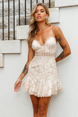 Illona Lace Overlay Criss-Cross Back Dress Nude