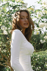 Bobbi Long Sleeve Ruched Side Ribbed Dress White