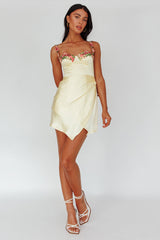 Rose Garden Floral Applique Wrap Mini Dress Lemon