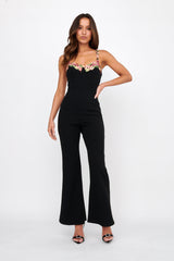 Rose Garden Floral Applique Jumpsuit Black