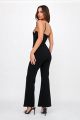 Rose Garden Floral Applique Jumpsuit Black