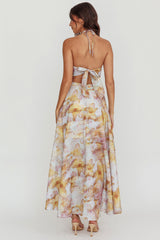 Onika Cut-Out Tied Back Floral Maxi Dress Yellow
