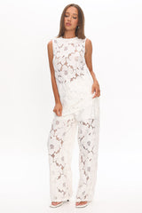 Belmara 3D Floral Lace Pants White