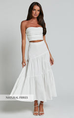 Schiffer Two Piece Set - Strapless Top and Tiered Midi Skirt in White