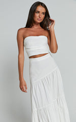 Schiffer Two Piece Set - Strapless Top and Tiered Midi Skirt in White
