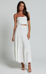 Schiffer Two Piece Set - Strapless Top and Tiered Midi Skirt in White