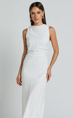 Sylvie Midi Dress - High Neck Flare Dress in White