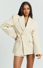 Tessa Blazer - Oversized Cinch Waist Double Breasted Blazer in Beige