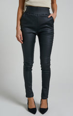 Trinky Pants - Coated Denim High Waisted Skinny Leg Pants in Black