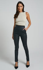 Trinky Pants - Coated Denim High Waisted Skinny Leg Pants in Black