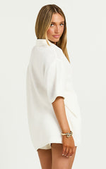Tristan Top - Crochet Knit Button Through Collared Shirt in Cream
