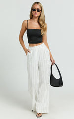 Trixie Pants - High Waist Linen Look Stripe Tailored Pants in Off White