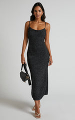 Yurika Midi Dress - Knit Open Back Dress in Black Marle
