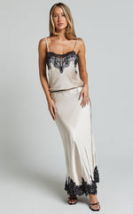 Zareena Midi Skirt - Lace Trim Slip Skirt in Oyster