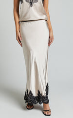 Zareena Midi Skirt - Lace Trim Slip Skirt in Oyster