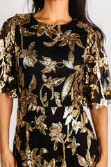 Lucy Sequin Dress | Black + Gold