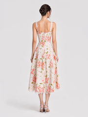 Floral Corset Lace Trim Midi Dress