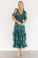 Lotte Embroidered Midi Dress | Emerald