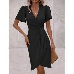 Wrap V-Neck Butterfly Sleeve Midi Dress