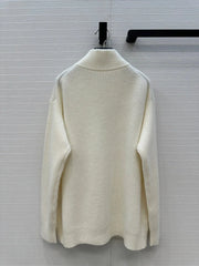 HM 25S Zipped Jacket H Leather Pockets in White Cashmere