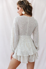 Maddox Fit & Flare Long Sleeve Print Romper