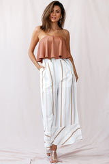Hermosa Wide Leg Pocket Pants Stripe Print Tan