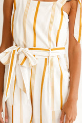 Fresno Straight Leg Pinafore Jumpsuit Stripe Print Mustard