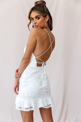 Kendra Lace Overlay Tie-Up Back Dress White