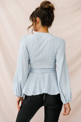 Macy Fit and Flare Wrap Top Blue