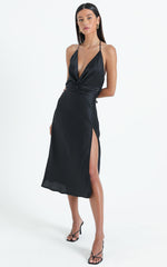 Florentina Dress in Black Satin